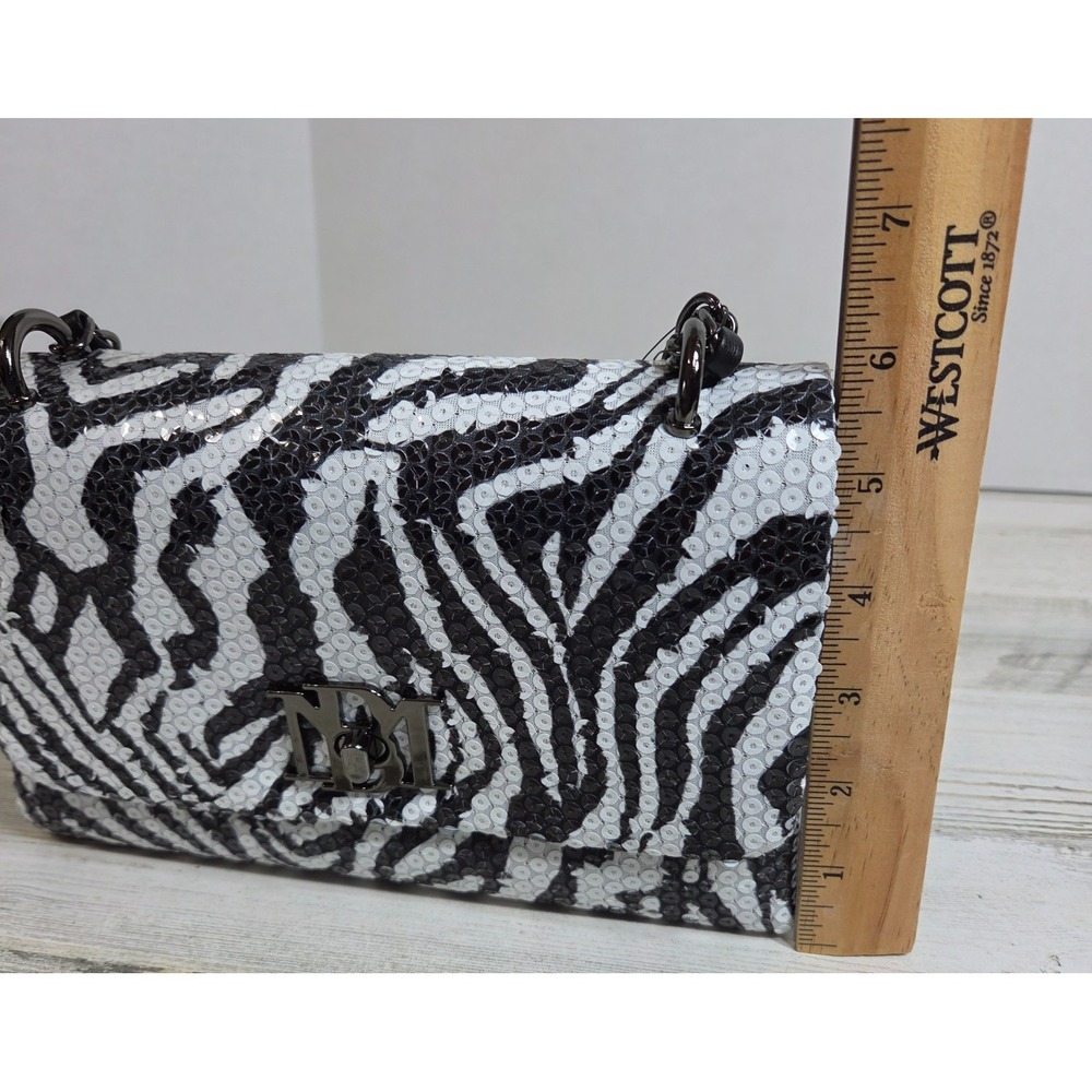 Badgley Mischka Zebra Crossbodybag Sequin Black White Vegan Leather NWT - Picture 10 of 13